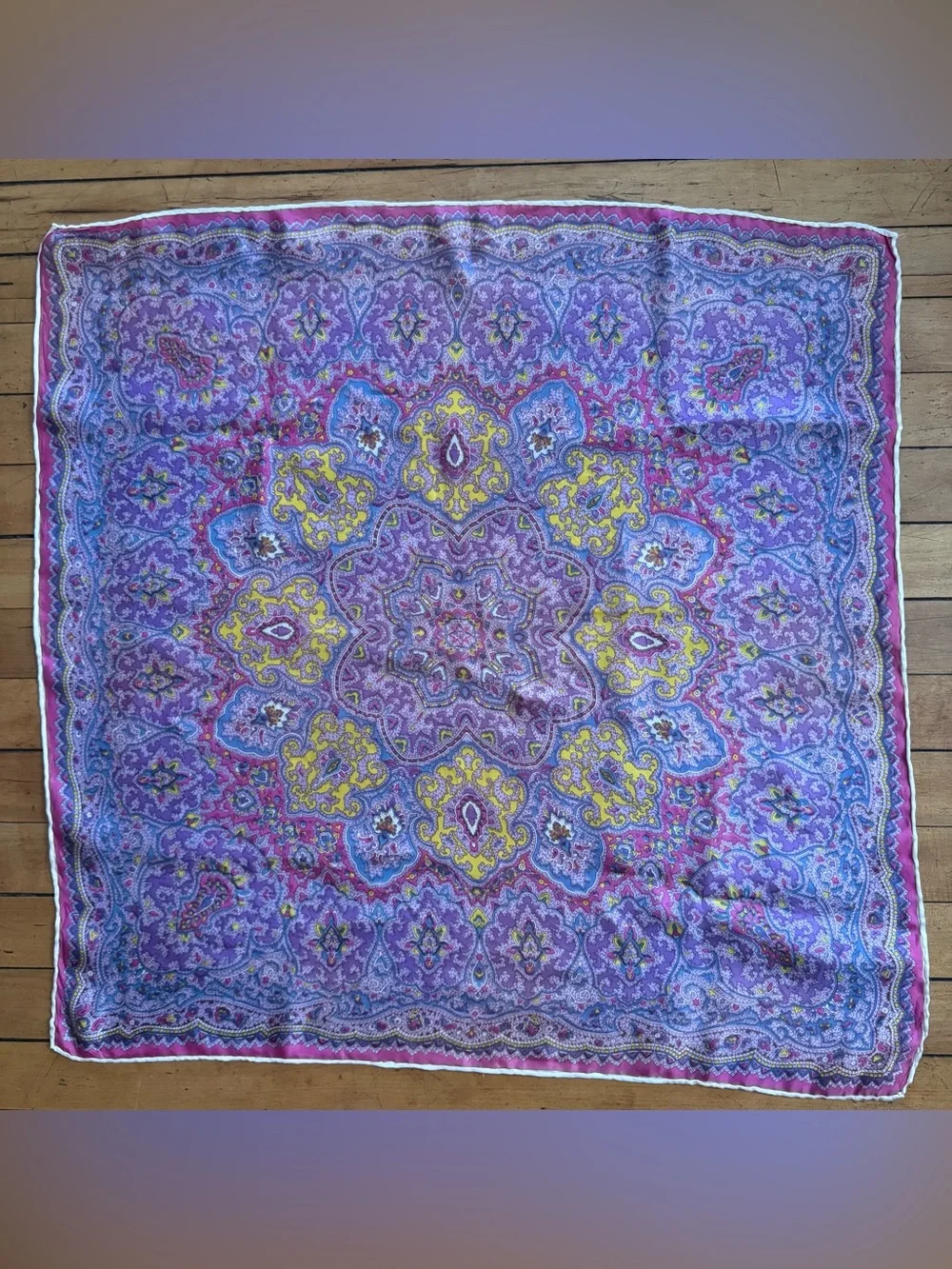 Vintage Pink Paisley Silk Scarf hand rolled Vtg 60s 1960s Boho square 27”